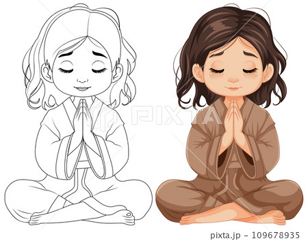 Girl Sitting and Praying in Meditation Girl Sitting and Praying in Meditation 109678935
