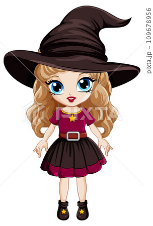Cartoon witch wearing a big hat Cartoon witch wearing a big hat 109678956