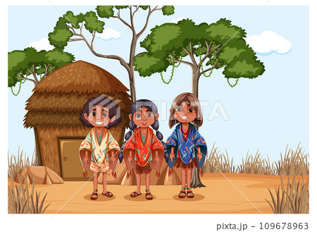 Indigenous Kids Cartoon Character 109678963