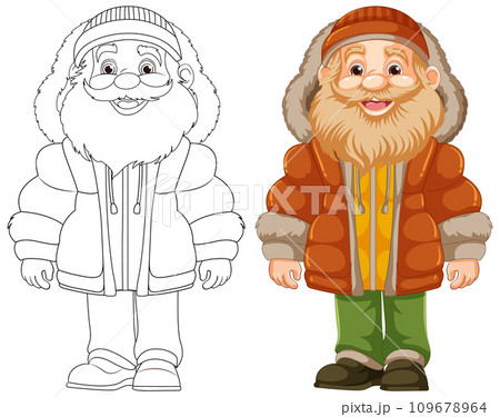 Old Man Cartoon Character in Winter Attire 109678964