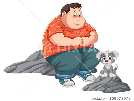 Overweight Man Startled by Adorable Dog Overweight Man Startled by Adorable Dog 109678978