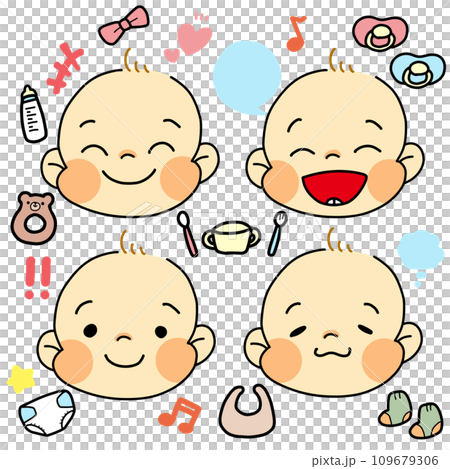 ご機嫌な赤ちゃんの表情セット 109679306