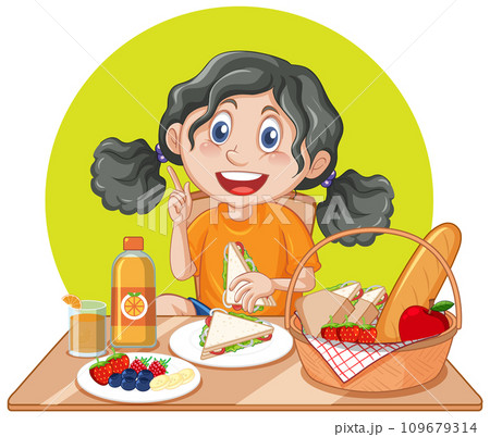Happy Girl Enjoying Meal Happy Girl Enjoying Meal 109679314