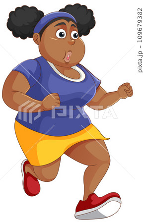 Chubby Woman Running Pose Cartoon Character 109679382