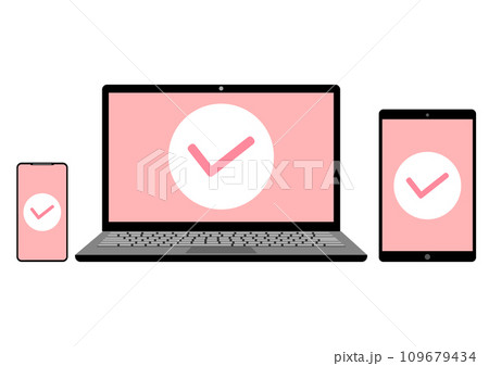 ノートパソコンとスマートフォンとタブレットで完了 109679434