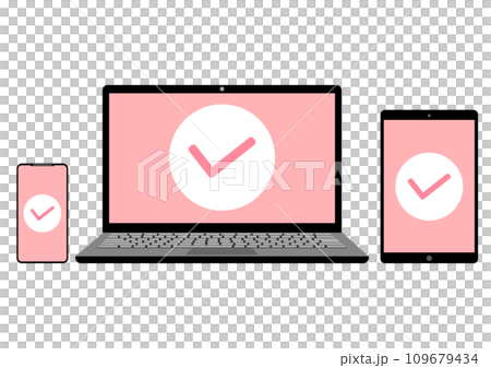 ノートパソコンとスマートフォンとタブレットで完了 109679434