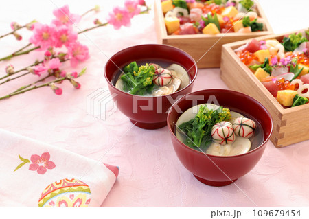おひなまつり はまぐりのお吸い物 菜の花 おひなまつり はまぐりのお吸い物 菜の花 109679454