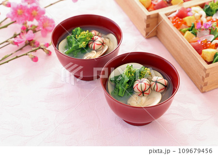 おひなまつり　はまぐりのお吸い物　菜の花 109679456