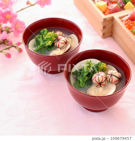 おひなまつり　はまぐりのお吸い物　菜の花 109679457