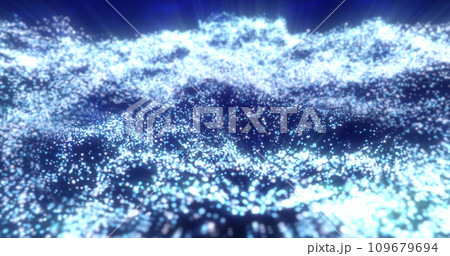 Blue waves from energy particles magical glowing high tech futuristic light dots abstract background Blue waves from energy particles magical glowing high tech futuristic light dots abstract background 109679694