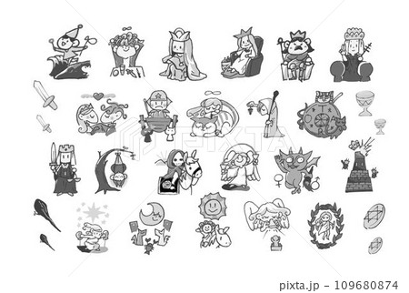 ポップで可愛いタロットカードのイラストセット(白黒) ポップで可愛いタロットカードのイラストセット(白黒) 109680874