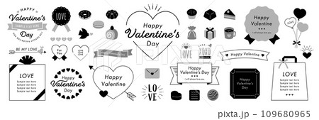 バレンタインのデザインアイデアセット　モノクロ 109680965