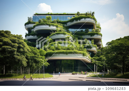 Metropolis friendly ecology mega city buildings and towers, green environment city center metropolis, Green garden in modern city, forest and garden in midtown, greenery skyscraper, Generative Ai 109681283