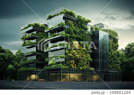 Metropolis friendly ecology mega city buildings and towers, green environment city center metropolis, Green garden in modern city, forest and garden in midtown, greenery skyscraper, Generative Ai 109681284