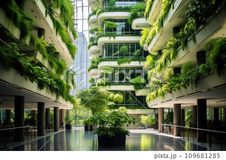 Metropolis friendly ecology mega city buildings and towers, green environment city center metropolis, Green garden in modern city, forest and garden in midtown, greenery skyscraper, Generative Ai 109681285