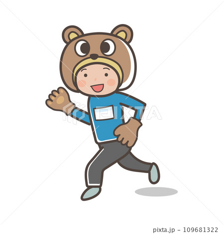 マラソン大会でクマの着ぐるみの仮装をして走る男性のイラスト マラソン大会でクマの着ぐるみの仮装をして走る男性のイラスト 109681322