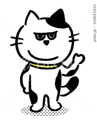 白黒の目つきがワルくてニヤリと笑ったブチ猫 白黒の目つきがワルくてニヤリと笑ったブチ猫 109681850