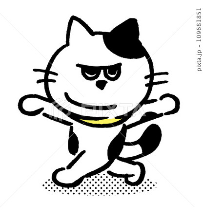 白黒の目つきがワルくてニヤリと笑ったブチ猫 白黒の目つきがワルくてニヤリと笑ったブチ猫 109681851