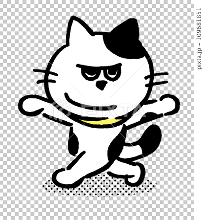 白黒の目つきがワルくてニヤリと笑ったブチ猫 白黒の目つきがワルくてニヤリと笑ったブチ猫 109681851