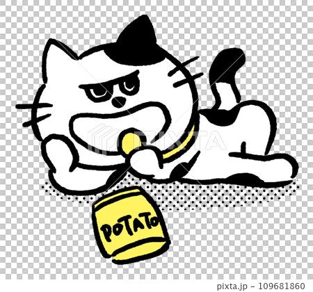 白黒の目つきがワルくてニヤリと笑ったブチ猫 白黒の目つきがワルくてニヤリと笑ったブチ猫 109681860