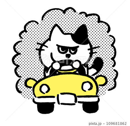 白黒の目つきがワルくてニヤリと笑ったブチ猫 白黒の目つきがワルくてニヤリと笑ったブチ猫 109681862