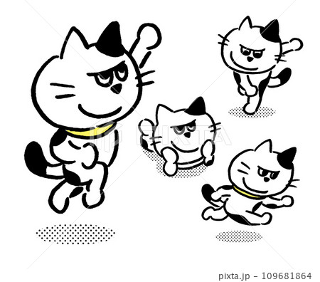 白黒の目つきがワルくてニヤリと笑ったブチ猫 109681864