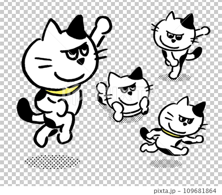白黒の目つきがワルくてニヤリと笑ったブチ猫 109681864