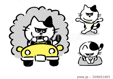 白黒の目つきがワルくてニヤリと笑ったブチ猫 白黒の目つきがワルくてニヤリと笑ったブチ猫 109681865