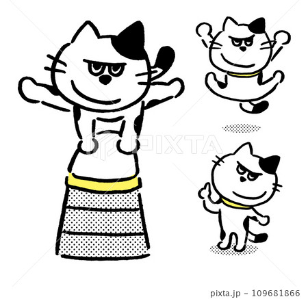 白黒の目つきがワルくてニヤリと笑ったブチ猫 109681866