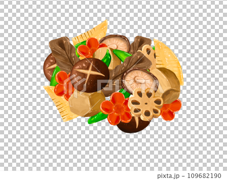 Chikuzen-ni, Boiled, Boiled, Boiled, Osechi, New Year, New Year, Happy New Year, New Year's card, Lucky charm, Illustration, New Year's card 109682190