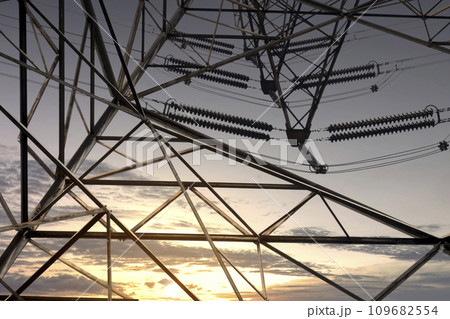 High voltage power lines tower 109682554