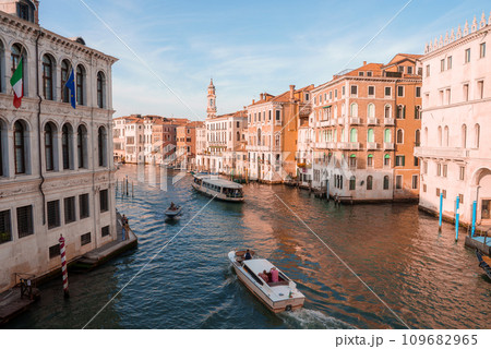 Breathtaking view of the Grand Canal in Venice, Italy, showcasing stunning architecture and scenery. Part of a collection highlighting the beauty of Venice during the summer. 109682965