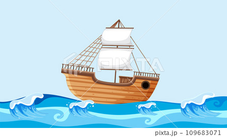Sailing Boat on Open Ocean Waves 109683071
