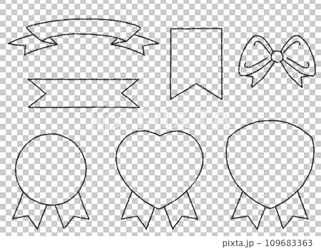 いろんなリボンのクレヨンタッチの線画 【セット】 いろんなリボンのクレヨンタッチの線画 【セット】 109683363
