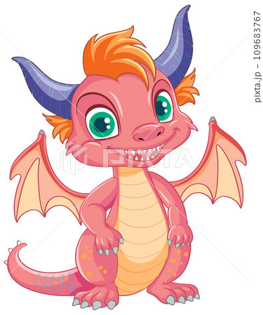 Cute pink dragon cartoon character standing isolated Cute pink dragon cartoon character standing isolated 109683767