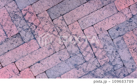 Dirty footprint from car on paving slabs closeup background 109683789