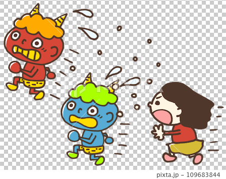 Illustration of a demon running away from beans 109683844