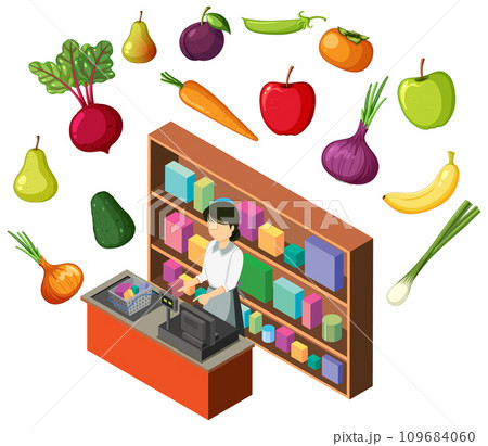 Cheerful Cashier Woman at Fruit and Vegetable Shop 109684060