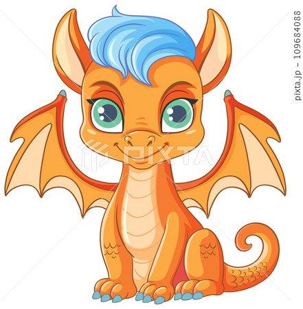Happy orange cartoon dragon smiling 109684088