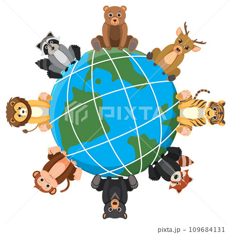 Wild Animals Sitting on Globe Icon 109684131