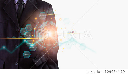 Stock market or forex trading graph and candlestick chart suitable for financial investment concept. Economy trends background for business idea and all art work design. Abstract finance background.. 109684199