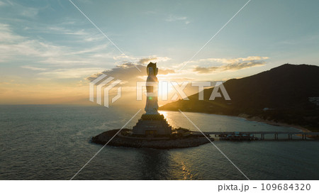 Goddess of mercy statue at seaside in nanshan temple, hainan island ,nanshan temple is a famous tourist destination in sanya,hainan province,china. 109684320