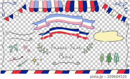 一套時尚的手繪插圖，具有法國風格的設計和裝飾。 109684520