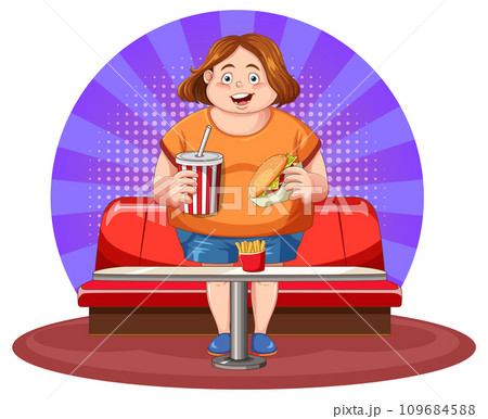 Overweight Woman and Fast Food Temptation Overweight Woman and Fast Food Temptation 109684588