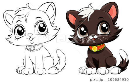 Coloring Page Outline of Cute Cat 109684950