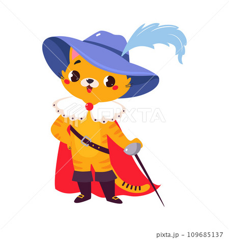 Cat in Boots in Hat and Mantle as Fairy Tale Character Vector Illustration 109685137