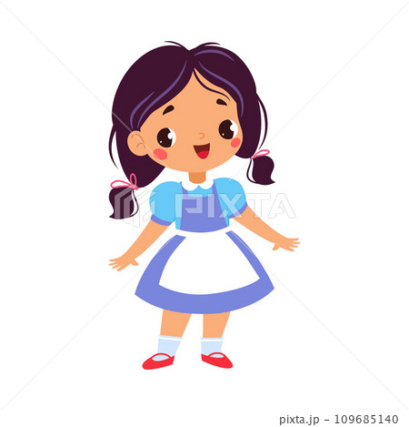 Cute Girl in Pretty Dress with Apron as Fairy Tale Character Vector Illustration 109685140