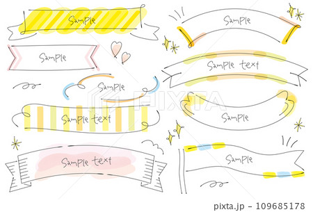 手書き線画のリボン系フレーム 水彩 暖色系 手書き線画のリボン系フレーム 水彩 暖色系 109685178
