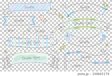 Hand-drawn line drawing ribbon frame, watercolor, cool color 109685179