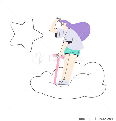 Dreaming Woman Character with Head in Cloud Having Fancy Imagination Vector Illustration 109685204